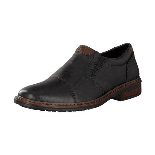 Rieker men slip-on shoe in black leather 17659-00