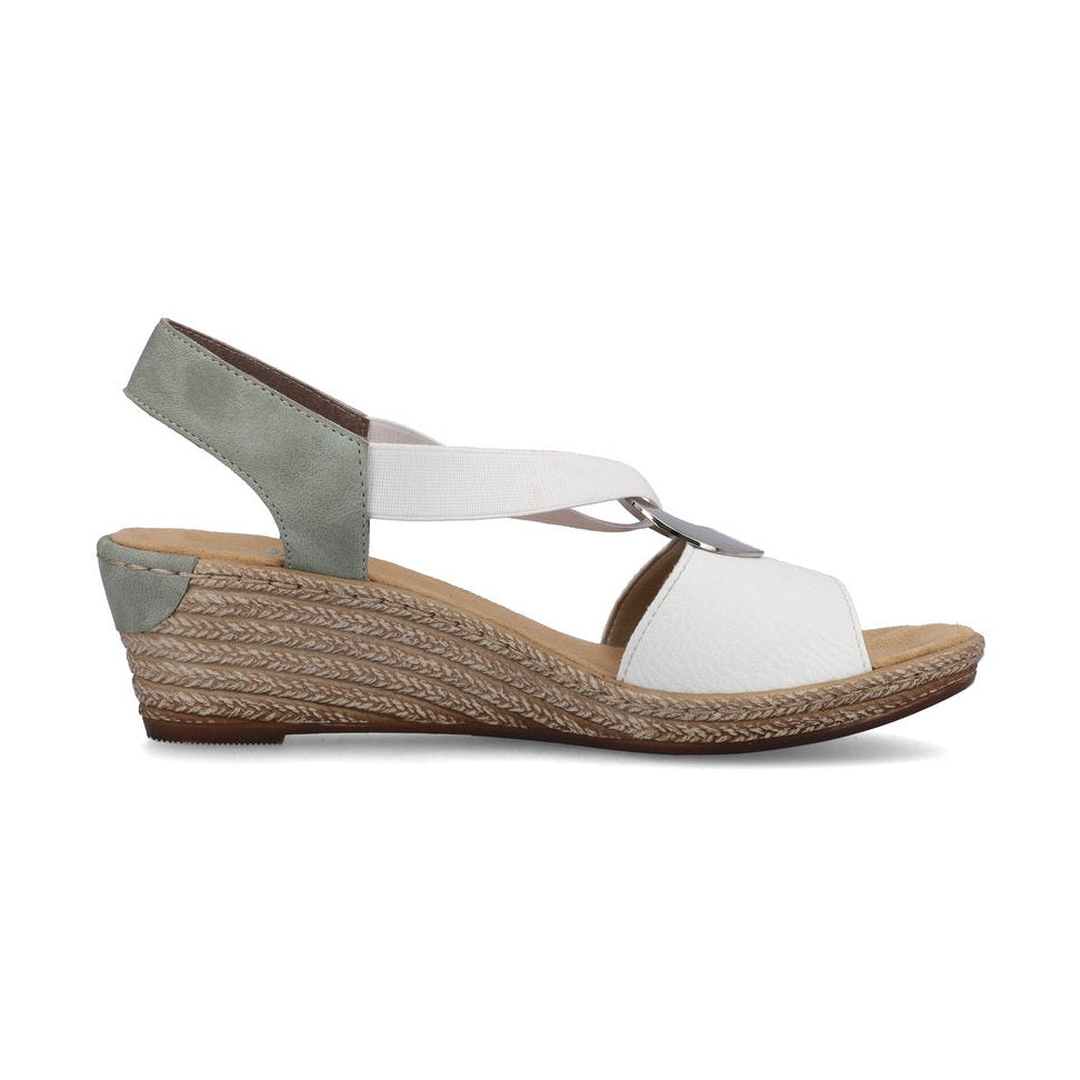 Rieker women smart Wedged sandal WHITE/MINT 624H6-80