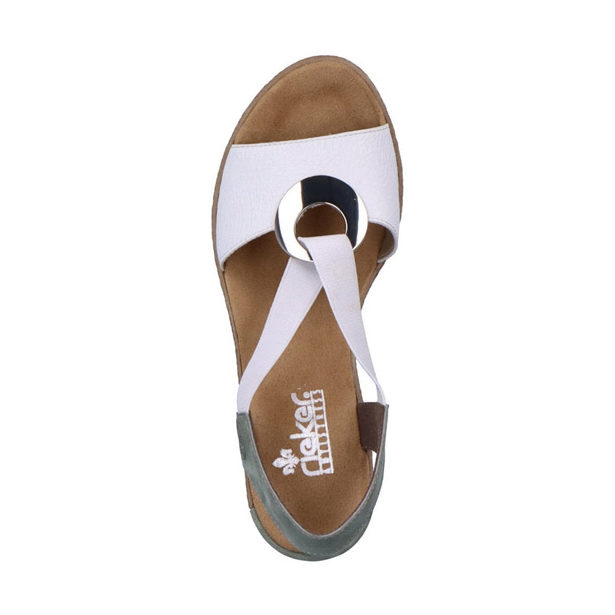 Rieker women smart Wedged sandal WHITE/MINT 624H6-80
