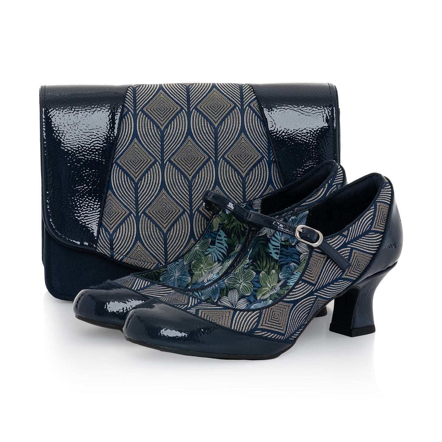 Ruby Shoo Bar Shoe Clara NAVY Geometric.