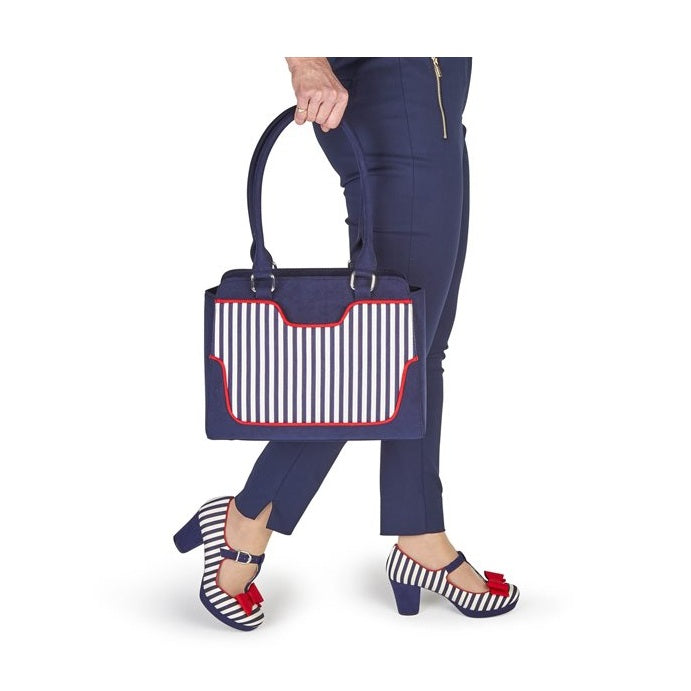 Ruby Shoo COURT SHOE Jazz NAVY STRIPE MATCHING TUNIS BAG AVAILABLE