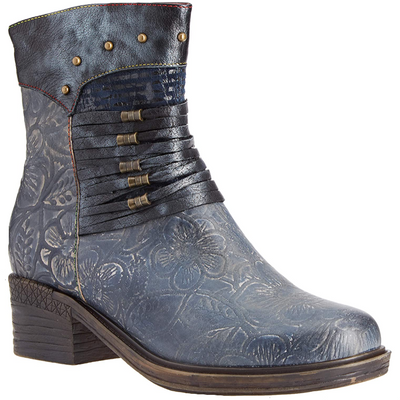 Laura Vita ANKLE BOOT Gicrono JEANS 02 Floral Embossed Leather