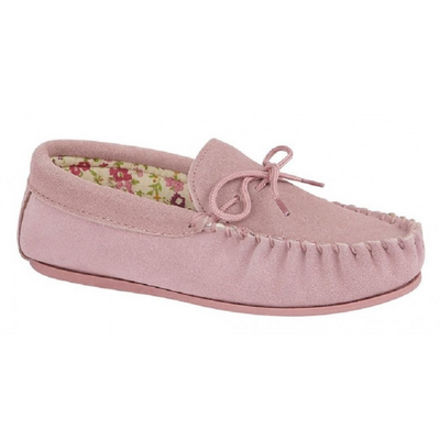 Ladies Lily Soft Suede Moccasin Slipper PINK LS339PK A.G. Meek