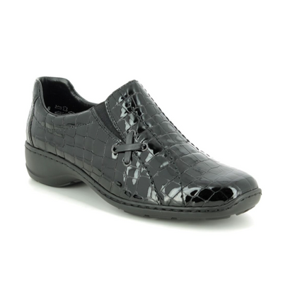 Rieker Black Croc Slip On  Shoe 58350-00