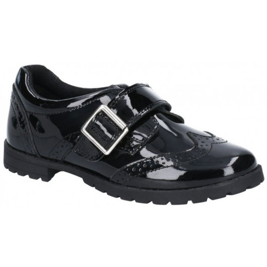 Hush Puppies school shoe Emily BLACK Patent Velcro Strap
