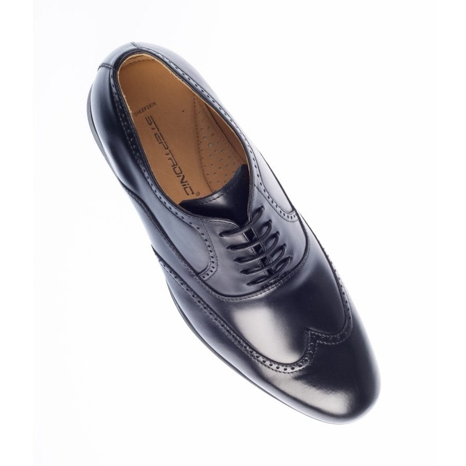 Steptronic BROGUE SHOE Bugos Black Soft Leather wing cap Lace up Formal