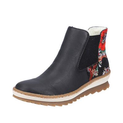 Rieker Ankle Boot Z8689 BLACK FLORAL with zip 