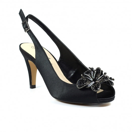 Lunar Ankara Occasion Wear BLACK Peep Toe Slingback Shoe FLR039