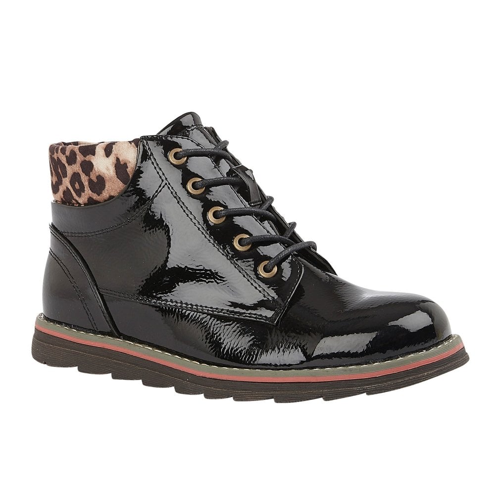 Lotus ankle boot Naomi Black Patent Lace up with Zip A.G. Meek