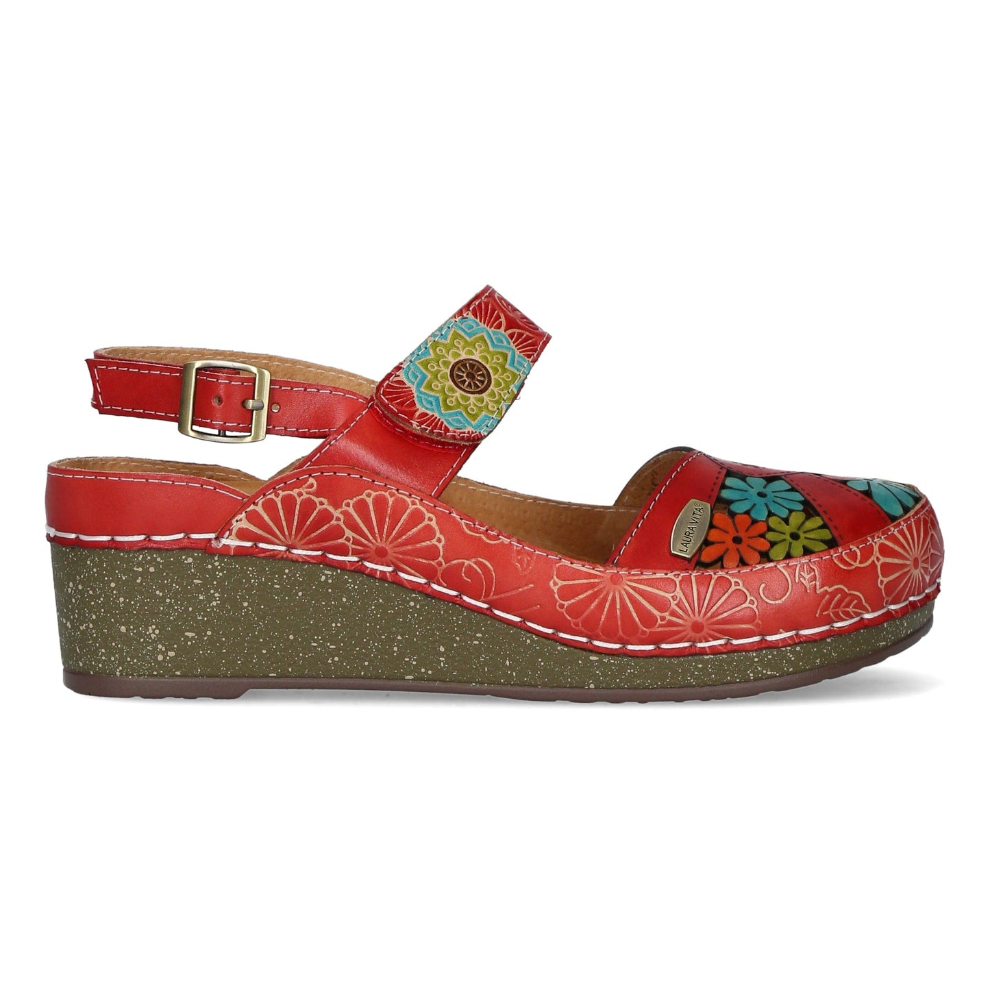 Laura Vita Facscineo 07 ROUGE Low Wedge Bar Shoe
