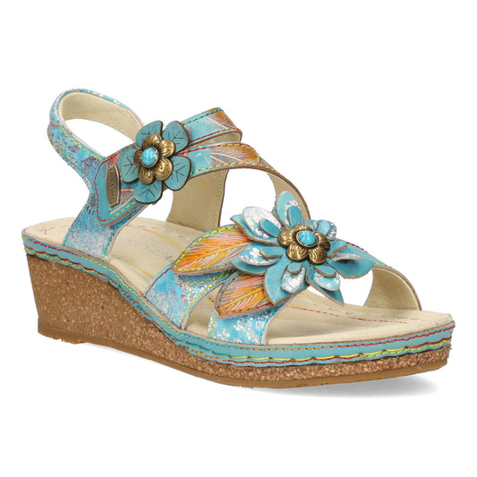 Laura Vita Facscineo 43 TURQUOISE Touch Fastening Low Wedge Sandal