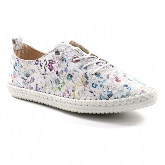 Lunar Plimsoll Style Casual Shoe Exbury WHITE Floral leather FLG015WT