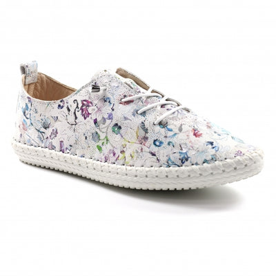 Lunar Plimsoll Style Casual Shoe Exbury WHITE Floral leather FLG015WT