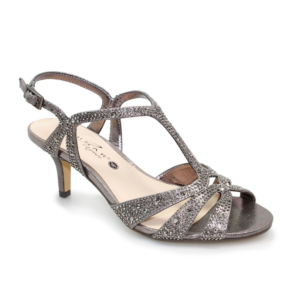 Lunar Dress Sandal Francie Wide Fit Gemstone FLR524PW Pewter MATCHING BAG AVAILABLE