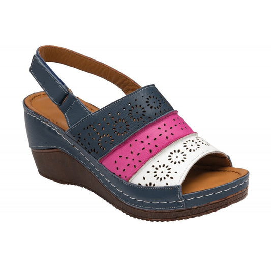 Lotus Neylan NAVY MULTI  Soft Leather Wedge Sandal ULP229