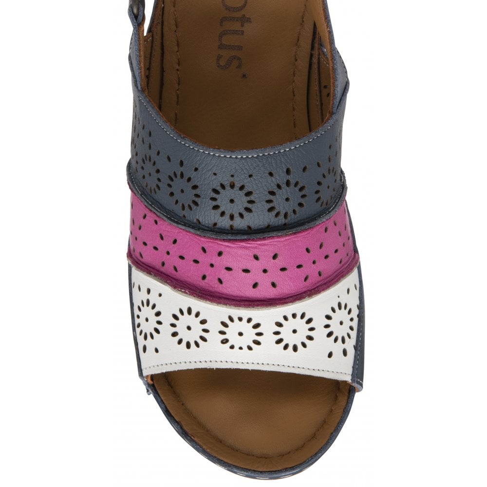 Lotus Neylan NAVY MULTI  Soft Leather Wedge Sandal ULP229