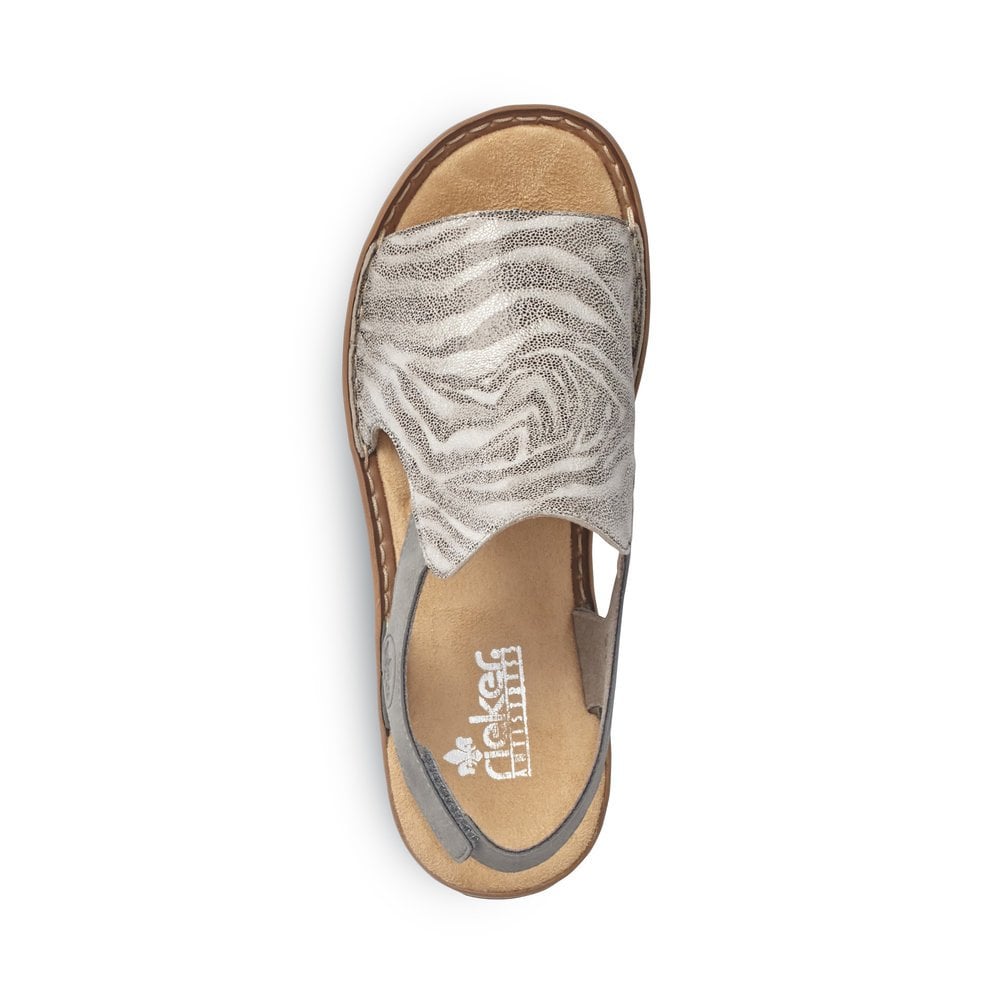 RIEKER sandal with sling back touch fastening strap grey animal print 60840-42