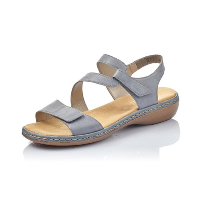 RIEKER sandal with touch fastening strap blue leather 659C7-12