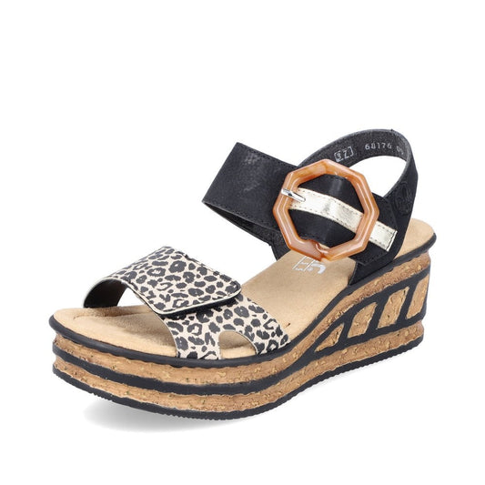 Rieker Wedge Sandal  BLACK MULTI 68176-00