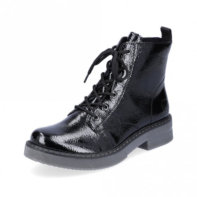 Rieker Ankle Boot 72010 00 BLACK PAT Lace up Boot