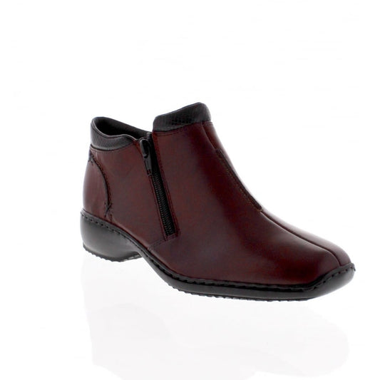 RIEKER L3882-35 LADIES RED COMBINATION ZIP ANKLE BOOTS