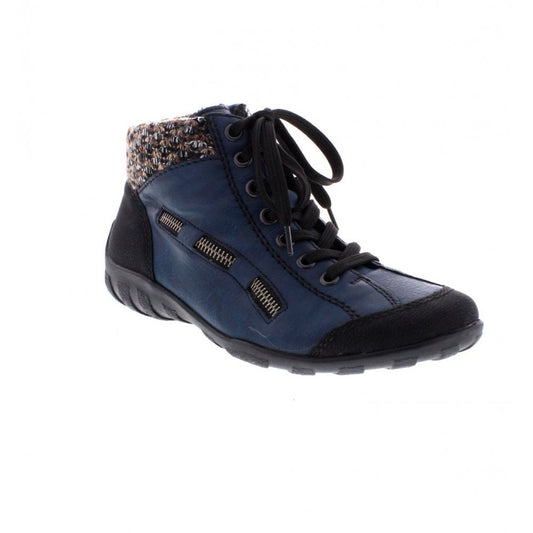 RIEKER L6543-00 LADIES BLUE COMBINATION ANKLE BOOTS