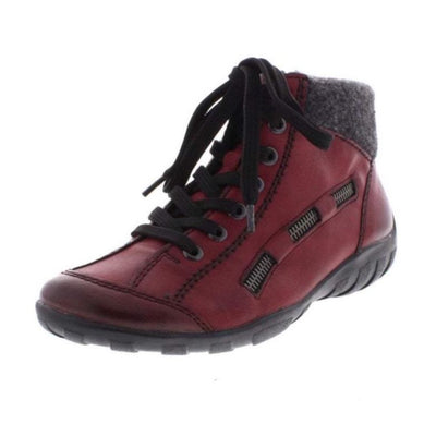 RIEKER ANKLE BOOT RED LACE UP with Zip L6543-35