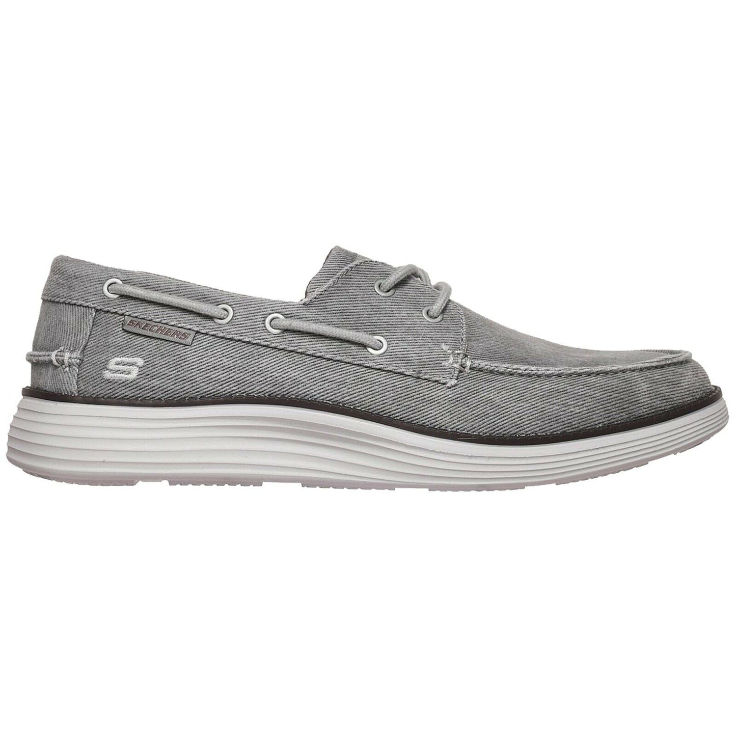 SKECHERS CASUAL lace up SHOE STATUS 2.0 LORANO LIGHT GREY MEMORY FOAM BOAT 65908/LTGY