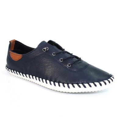 Lunar Plimsoll St Ives Navy FLE030BL Soft Leather elasticated lace
