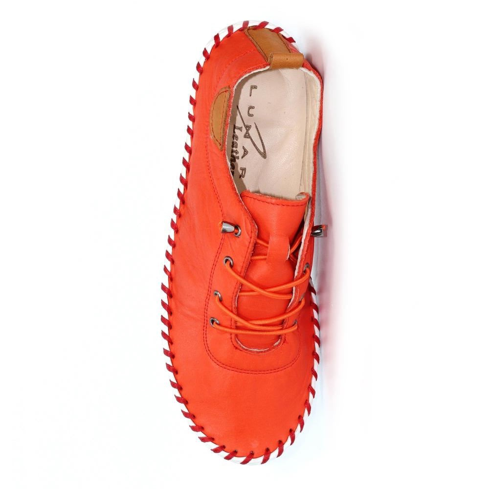 Lunar Plimsoll St Ives ORANGE FLE030 soft leather with elastic laces