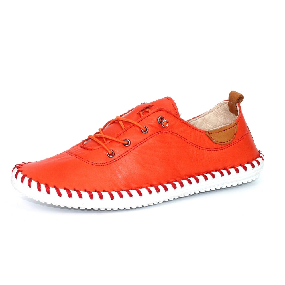 Lunar Plimsoll St Ives ORANGE FLE030 soft leather with elastic laces
