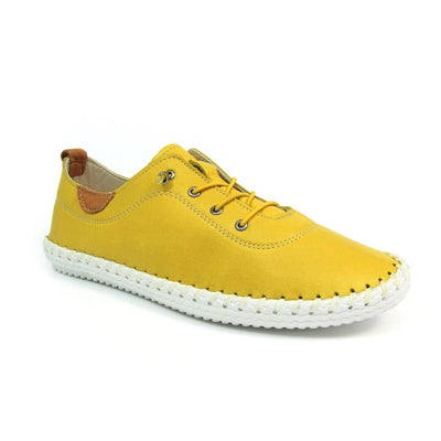 Lunar Plimsoll St Ives Yellow  FLE030  Soft Leather Elasticated Lace