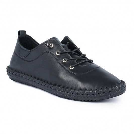 Lunar Plimsoll St Ives BLACK FLE030BBSoft Leather elasticated lace