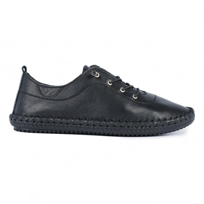 Lunar Plimsoll St Ives BLACK FLE030BBSoft Leather elasticated lace