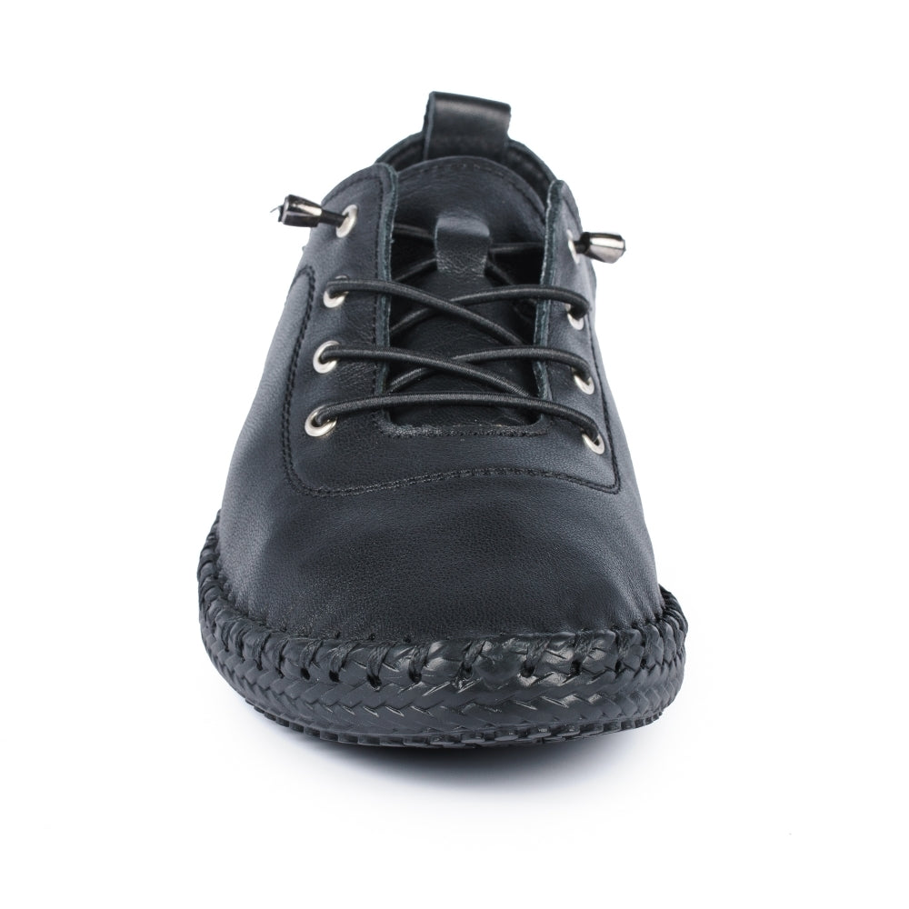 Lunar Plimsoll St Ives BLACK FLE030BBSoft Leather elasticated lace