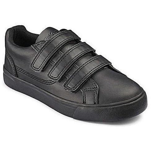 Kickers Black Leather TOVNI TRIPPLE Touch Fastening School Shoe 36 UP